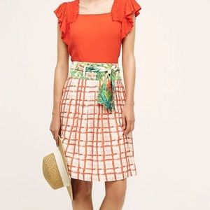 ANTHROPOLOGIE MAEVE COUNTRY FAIR MIDI SKIRT  VISCOSE & SILK TIE BELT SZ 8